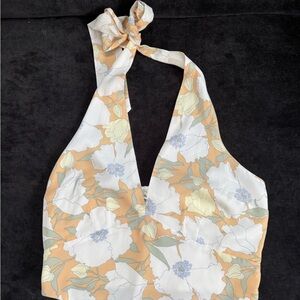 Abercrombie & Fitch Floral Halter Top - Cream and Orange